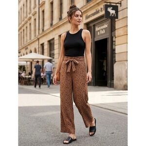 89th + Madison Womens Khaki Mauve Elastic Waist Crop Pants Large NWT 110024608
